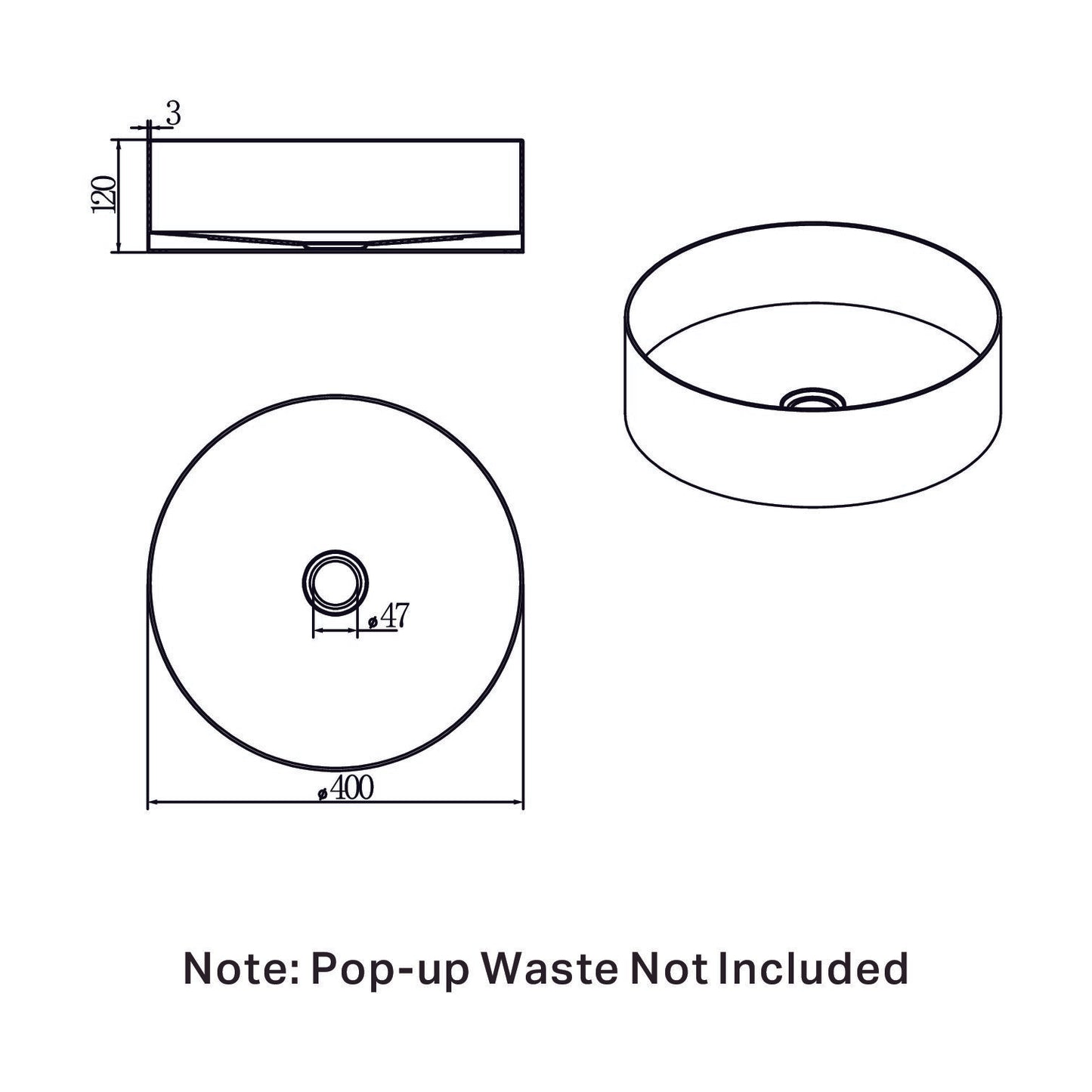 OPAL ROUND 400MM STAINLESS STEEL BASIN BRUSHED GOLD