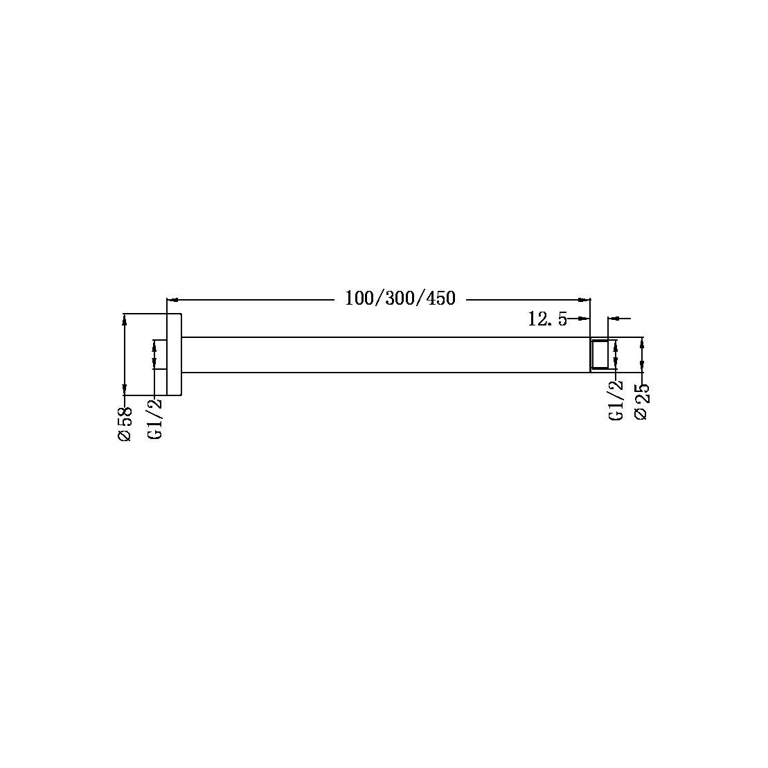 ROUND CEILING ARM 100/300/450MM LENGTH MATTE BLACK