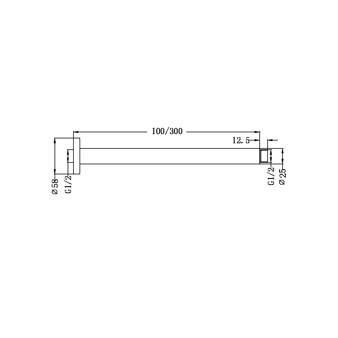 ROUND CEILING ARM 100MM/300MM LENGTH BRUSHED NICKEL