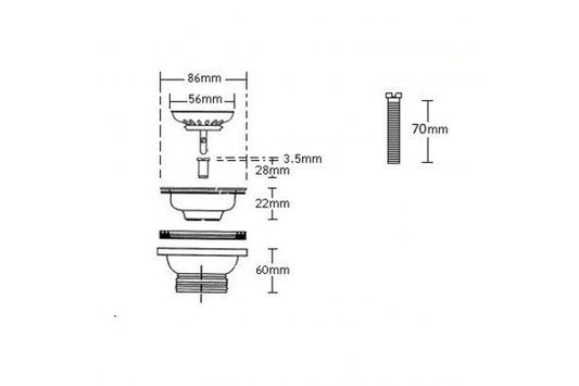 50 x 50mm Polished Stainless Steel Basket Waste with Long Screw