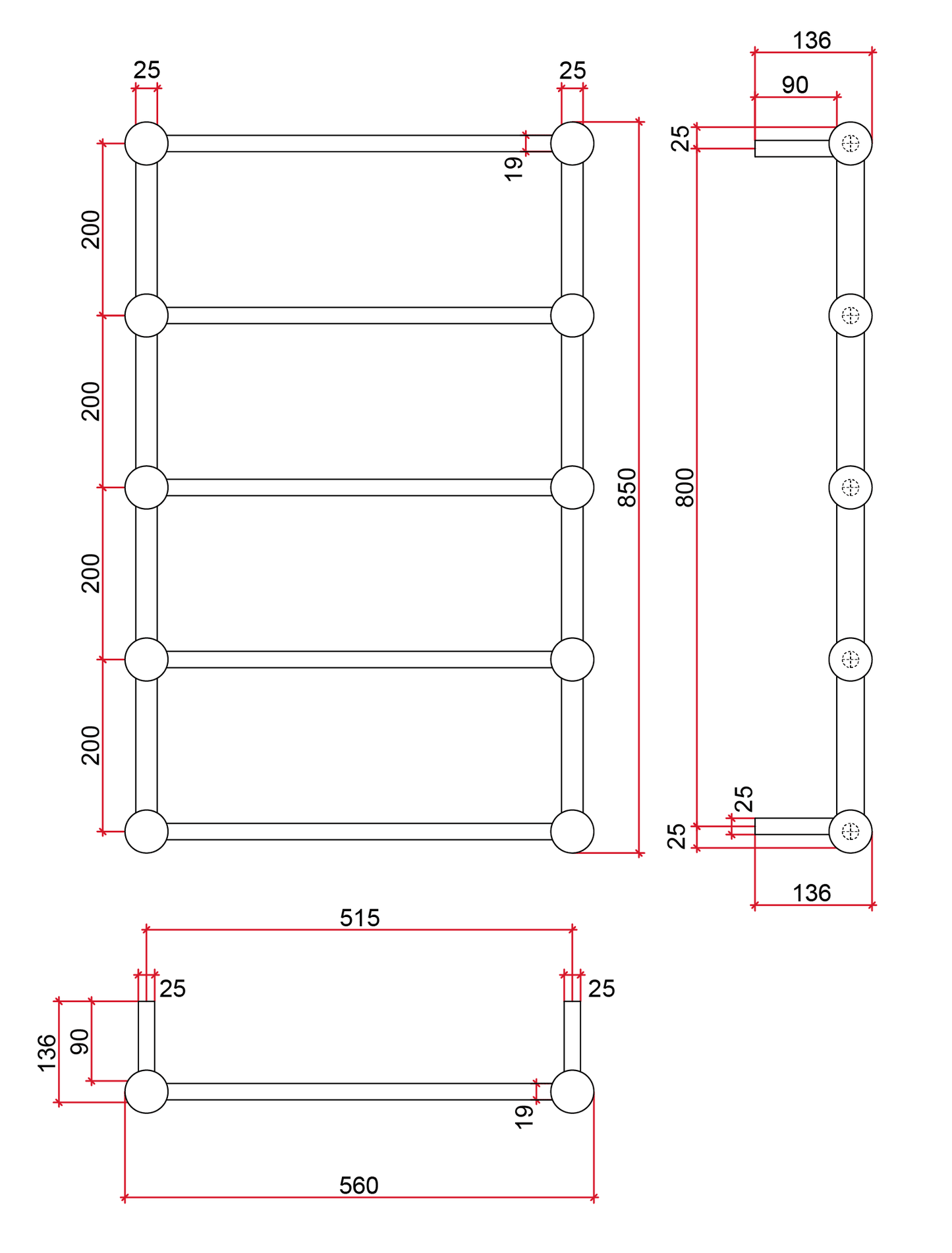 SB34M Straight Round Heritage Ladder Polished Heated Towel Rail