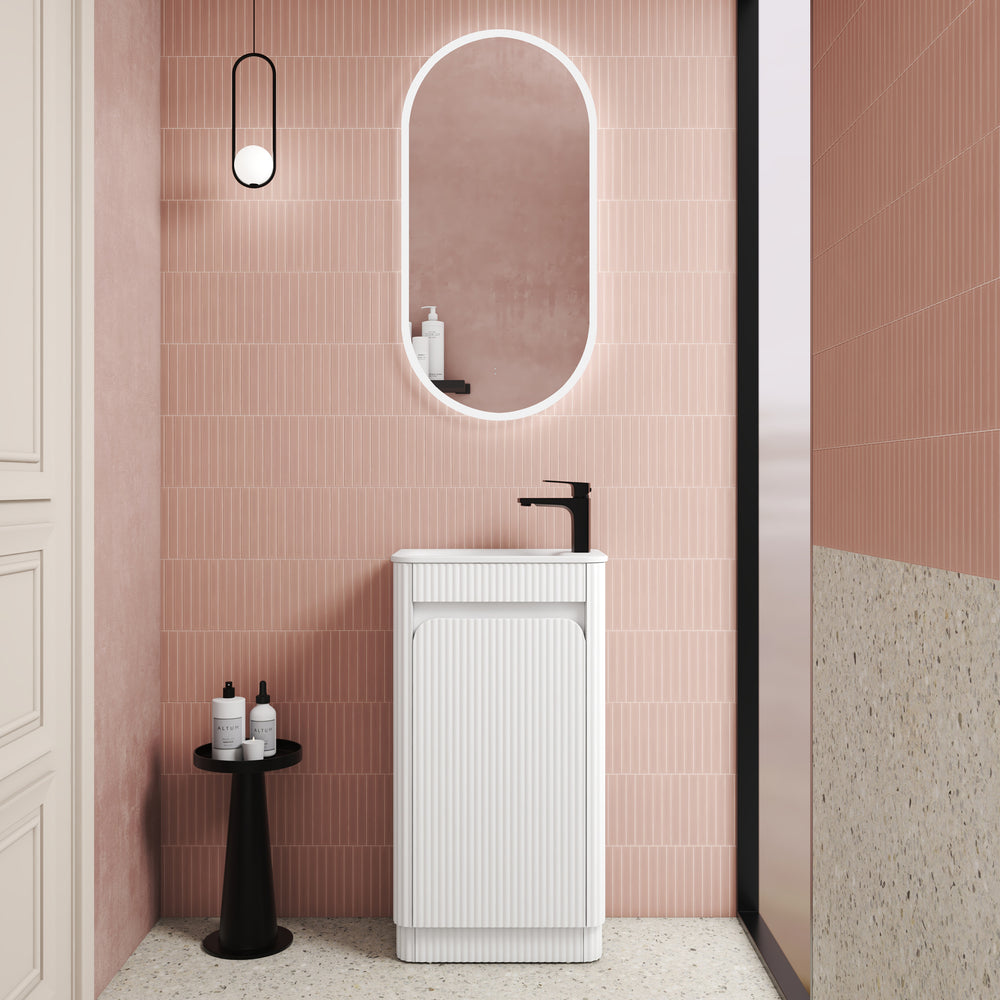 Mini Hartelle Fluted Floor Standing Matte White Cabinet