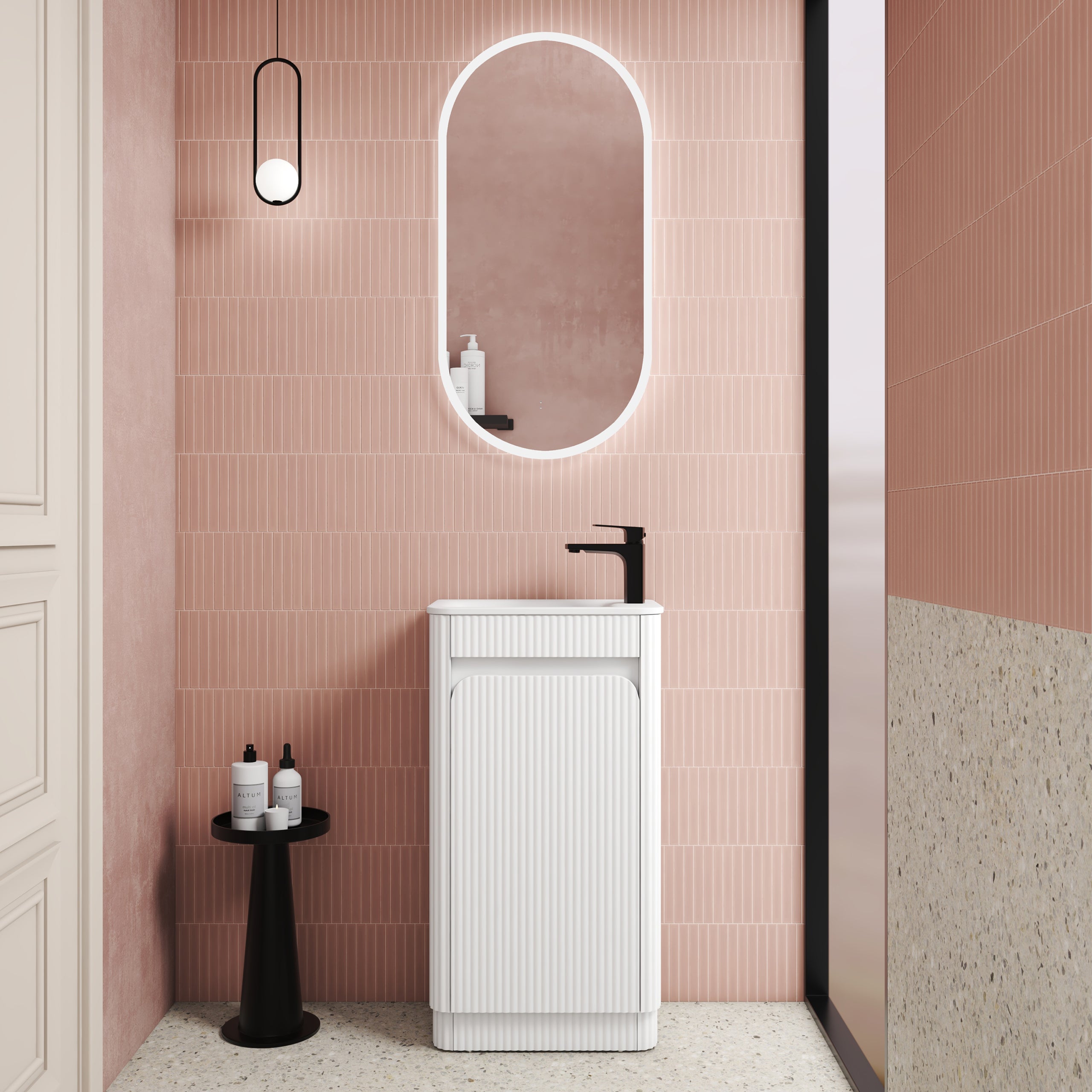 Mini Hartelle Fluted Floor Standing Matte White Cabinet