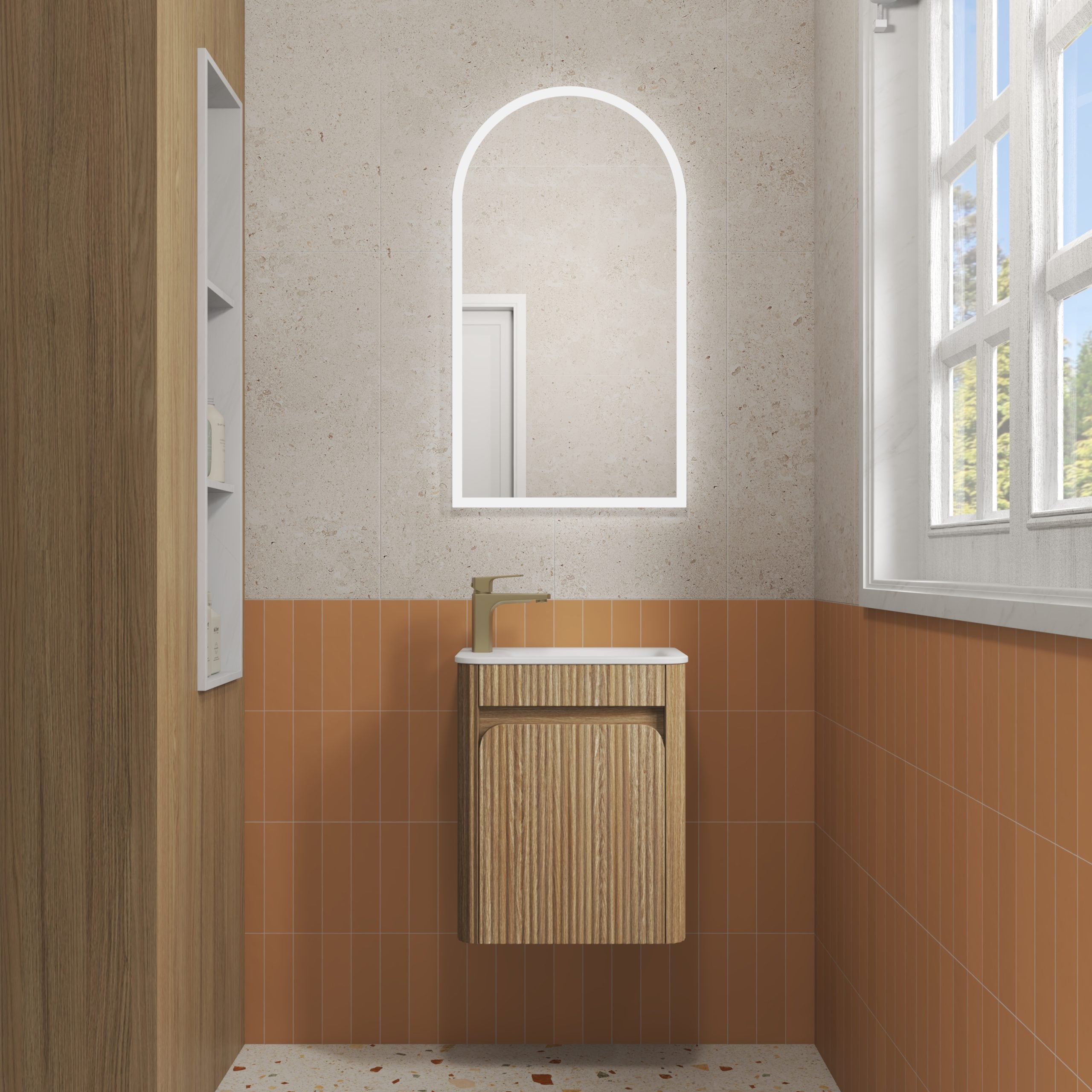 Mini Hartelle Fluted Wall Hung Harvest Oak Cabinet