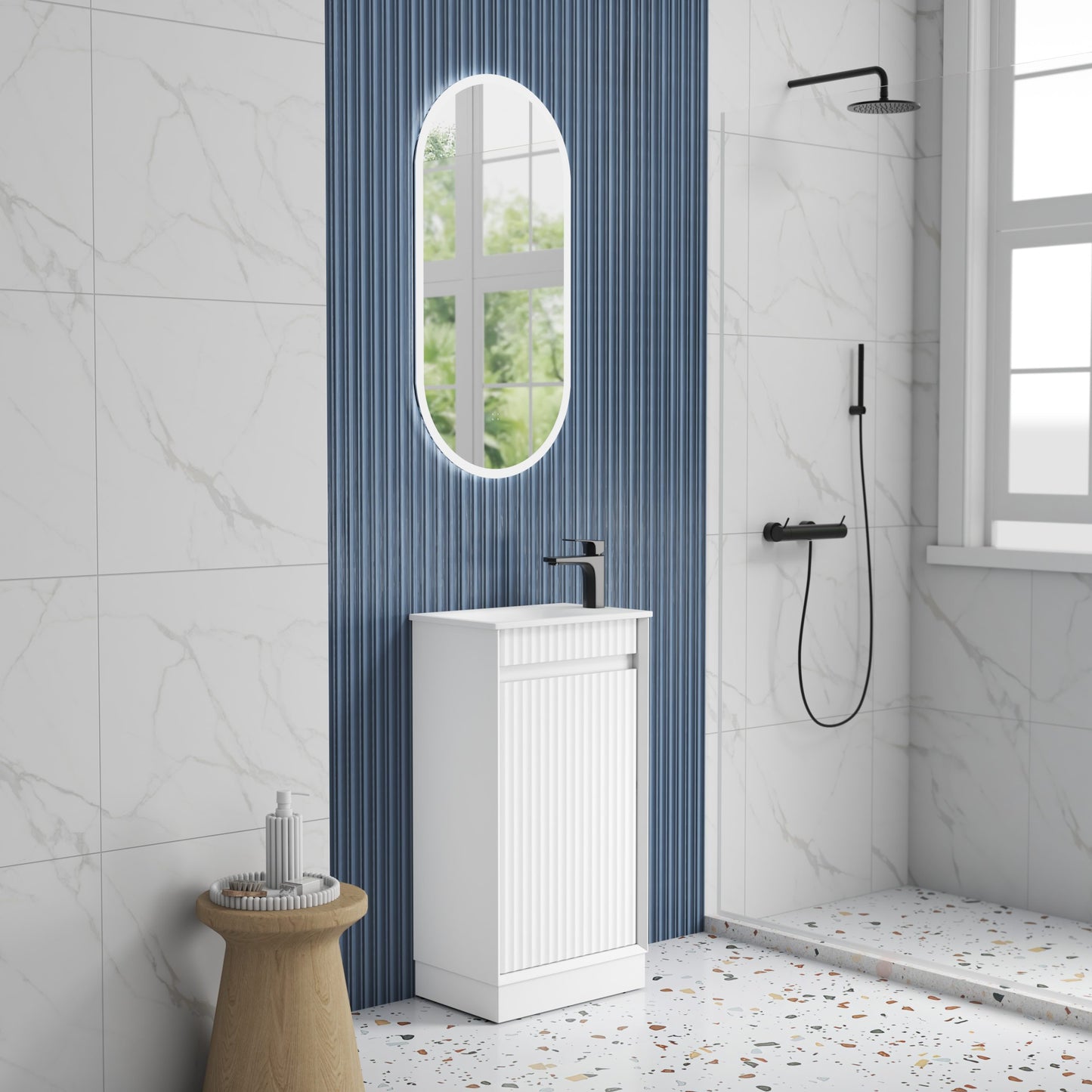 Mini Ravia Fluted Floor Standing Matte White Cabinet
