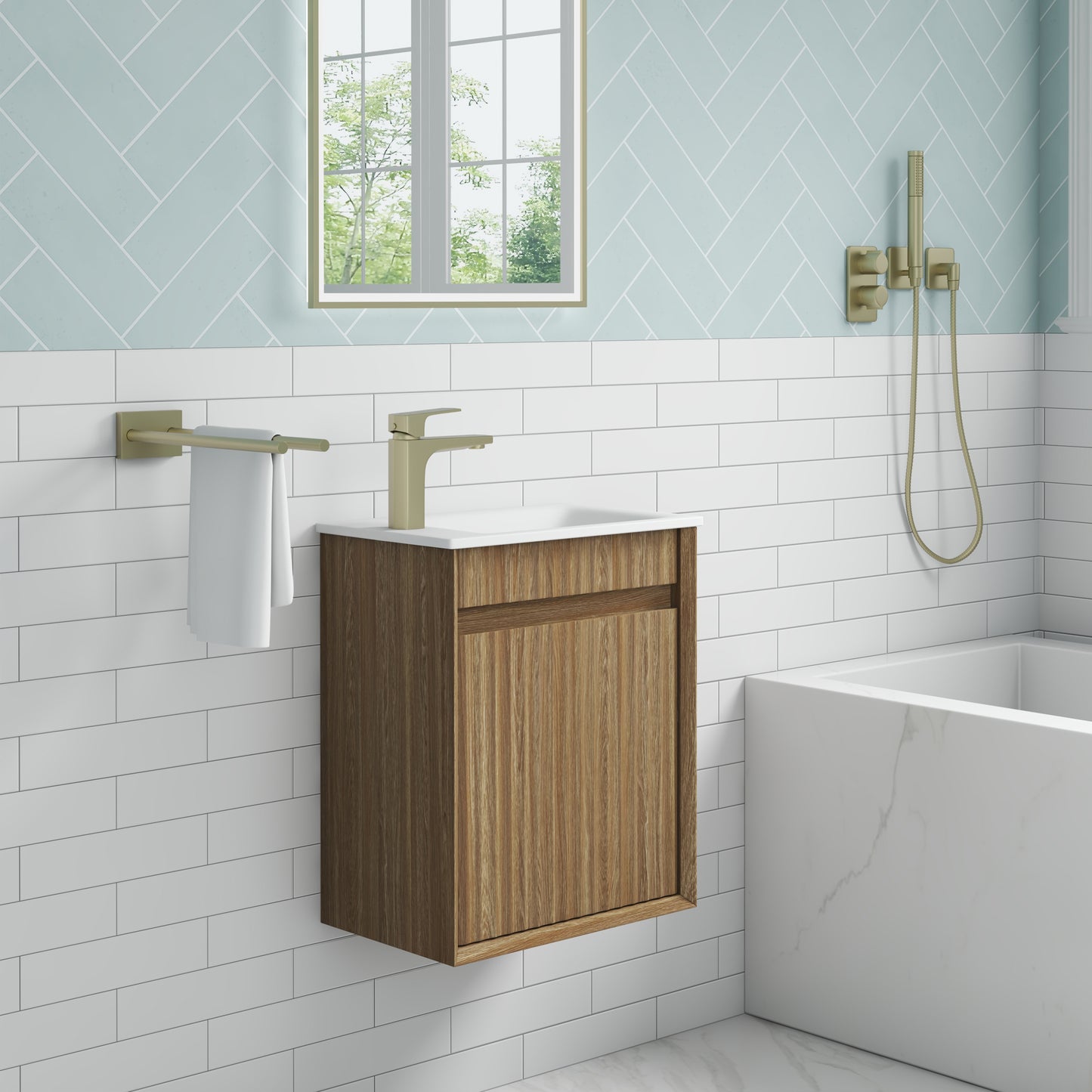 Mini Ravia Fluted Wall Hung Harvest Oak Cabinet