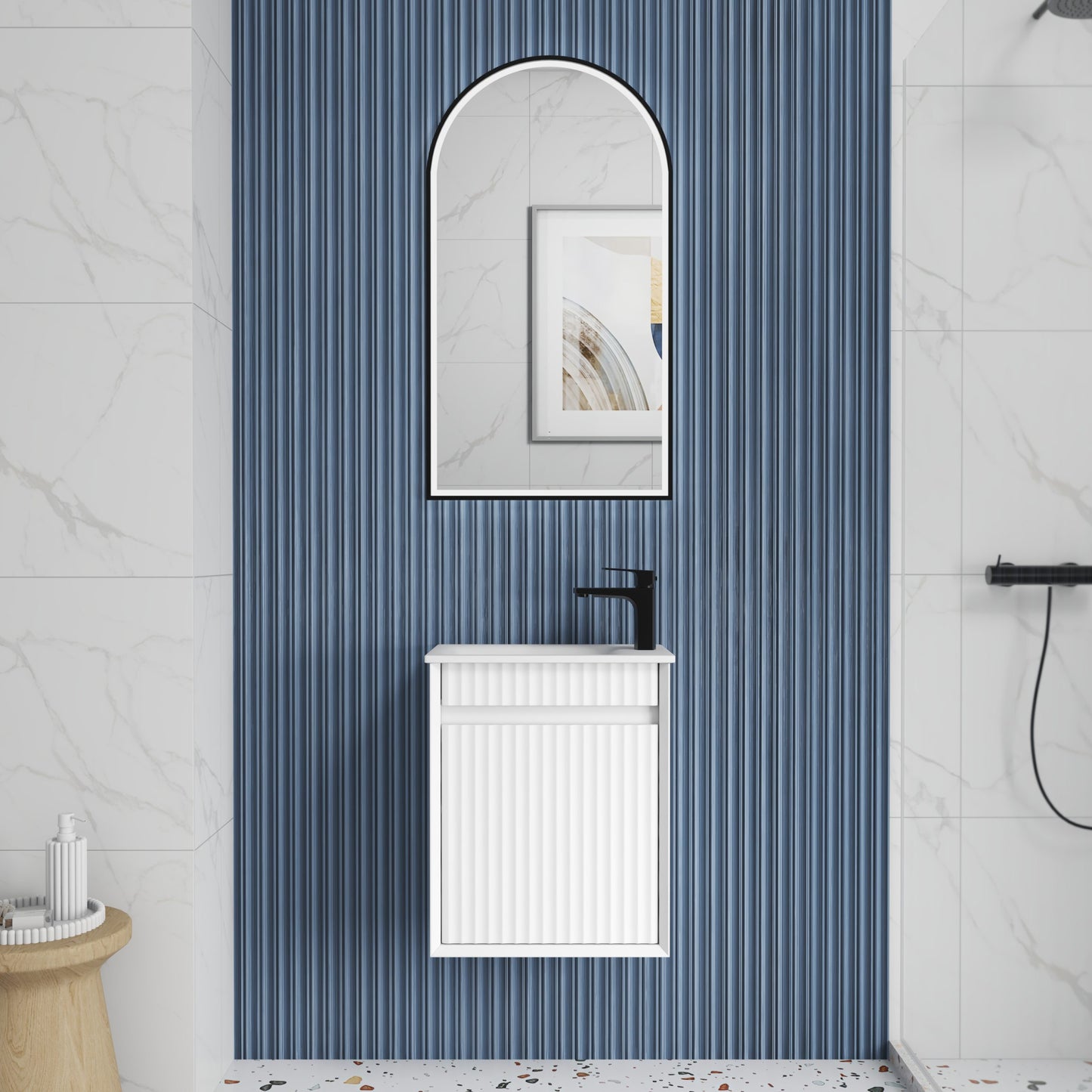 Mini Ravia Fluted Wall Hung Matte White Cabinet