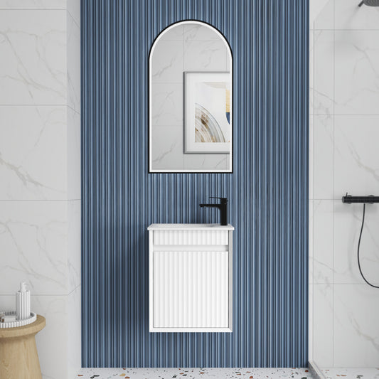 Mini Ravia Fluted Wall Hung Matte White Cabinet