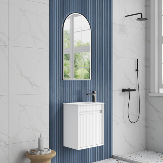 Mini Ravia Fluted Wall Hung Matte White Cabinet