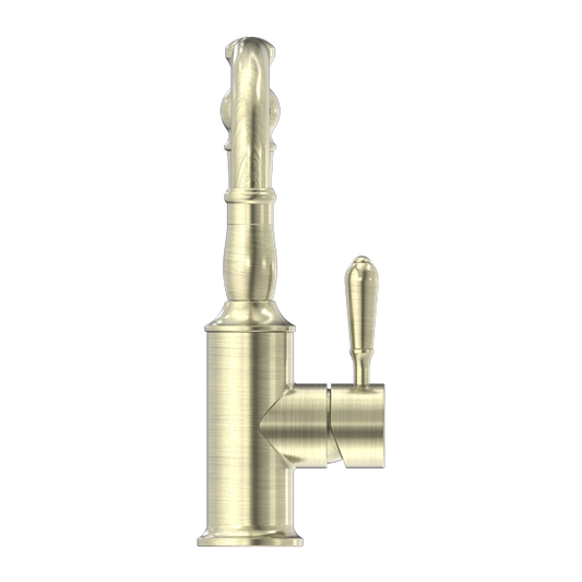 YORK BASIN MIXER HOOK SPOUT WITH METAL LEVER AGED BRASS