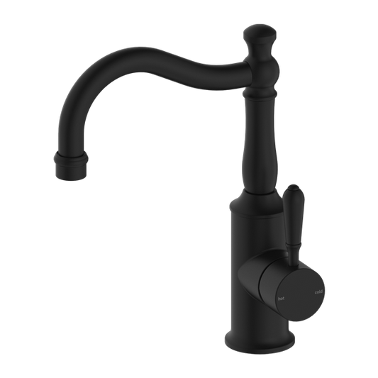 YORK BASIN MIXER HOOK SPOUT WITH METAL LEVER MATTE BLACK
