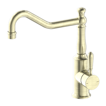 York Kitchen Mixer Hook Spout With Metal Lever Aged Brass — Gold & Brass, Kitchen Mixers & Taps