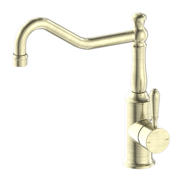 York Kitchen Mixer Hook Spout With Metal Lever Aged Brass — Gold & Brass, Kitchen Mixers & Taps