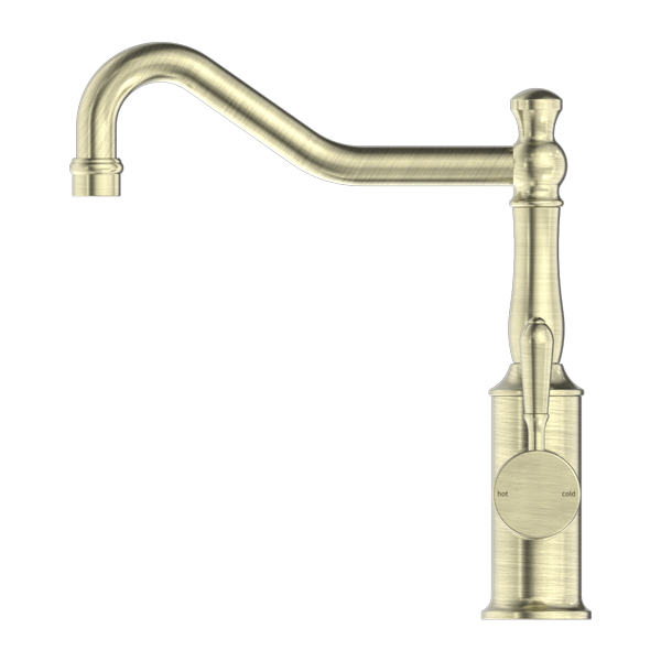 York Kitchen Mixer Hook Spout With Metal Lever Aged Brass — Gold & Brass, Kitchen Mixers & Taps