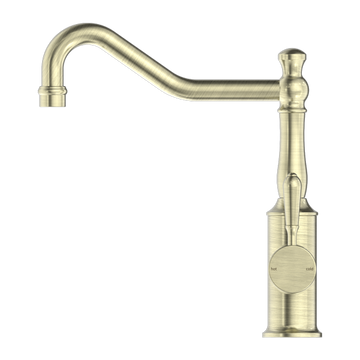 York Kitchen Mixer Hook Spout With Metal Lever Aged Brass — Gold & Brass, Kitchen Mixers & Taps