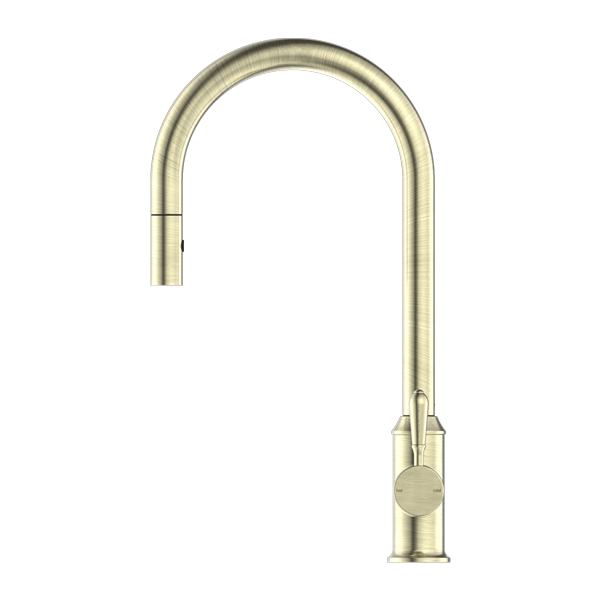 York Pull Out Sink Mixer With Vegie Spray Function With Metal Lever Aged Brass — Gold & Brass, Kitchen Mixers & Taps