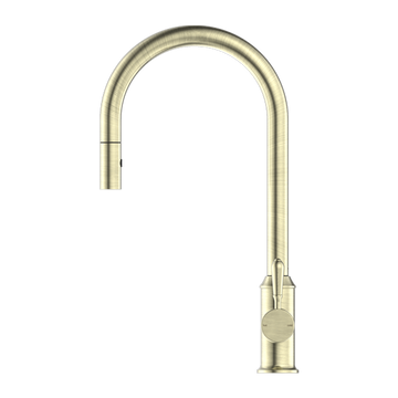 York Pull Out Sink Mixer With Vegie Spray Function With Metal Lever Aged Brass — Gold & Brass, Kitchen Mixers & Taps