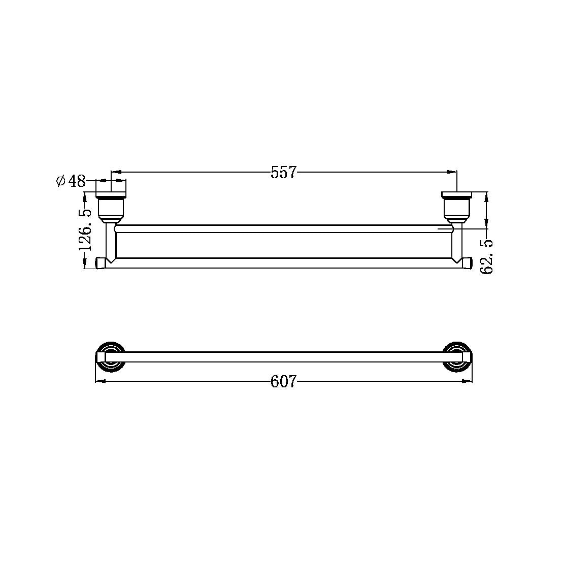 YORK DOUBLE TOWEL RAIL 600MM BRUSHED NICKEL