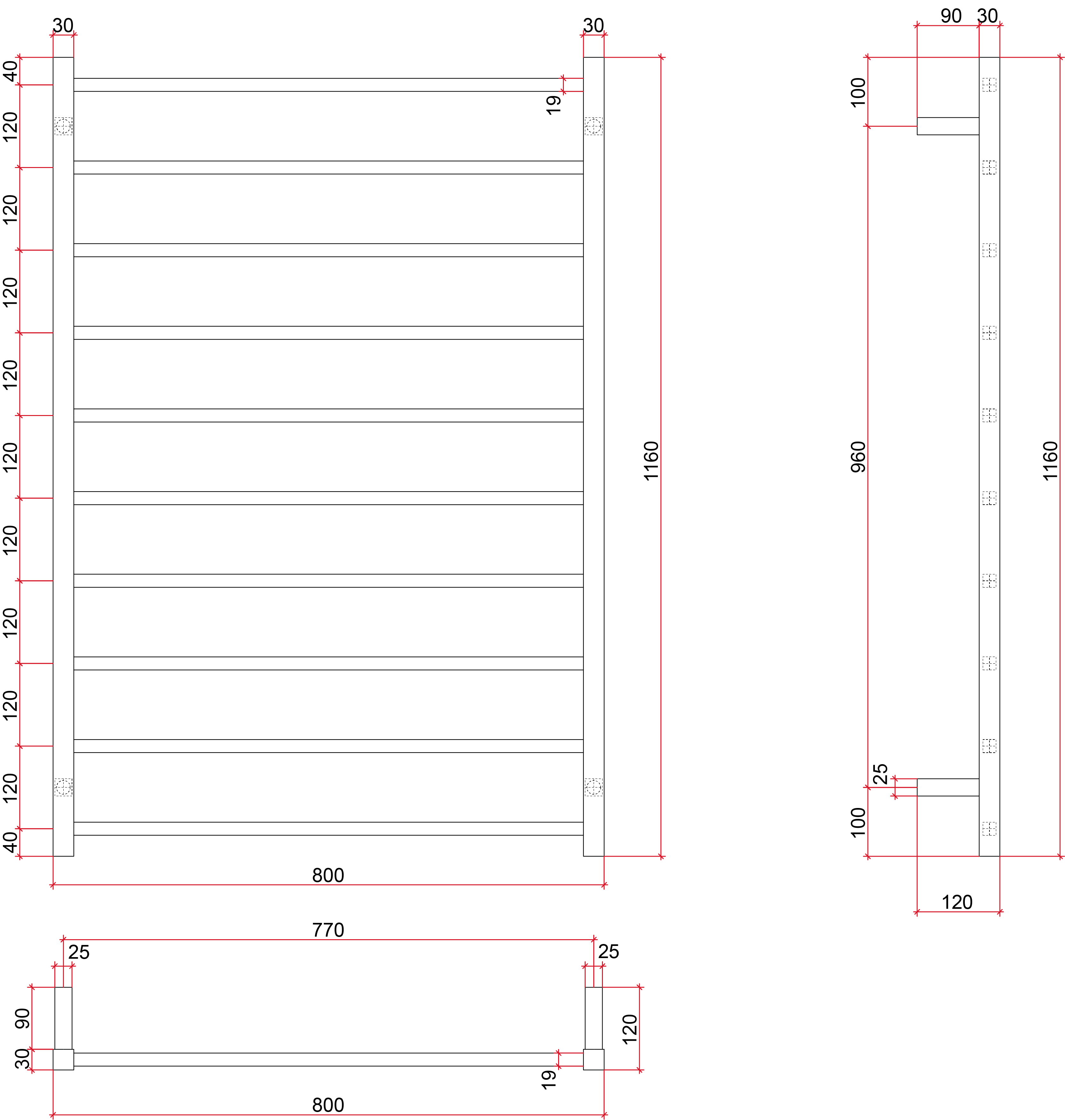 SS88MB Matt Black Square Ladder Heated Towel Rail