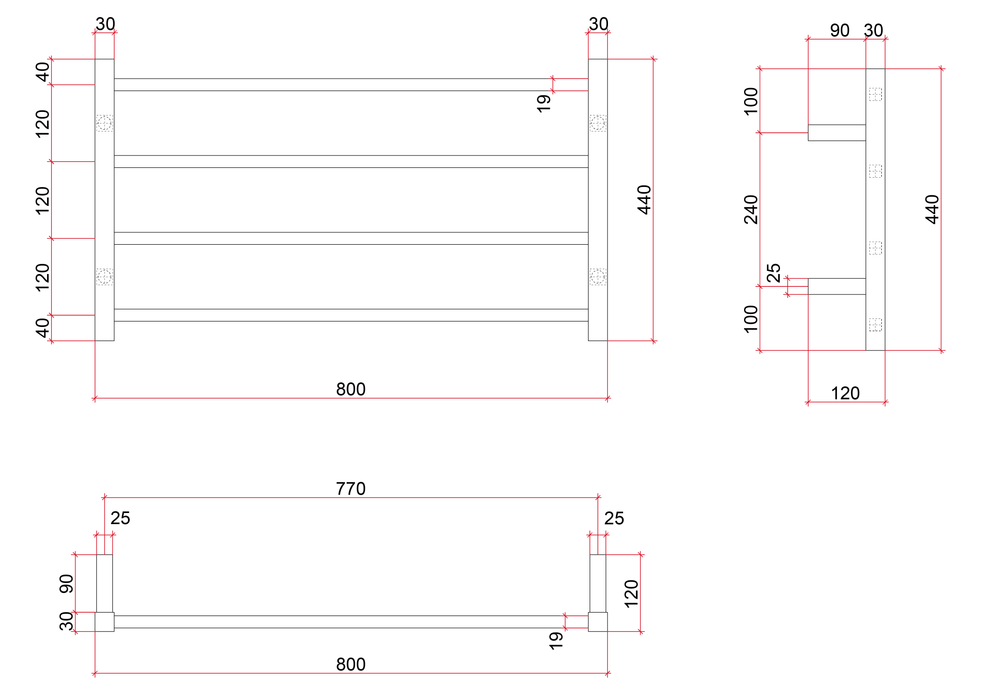 SS81M Straight Square Polished Ladder Heated Towel Rail