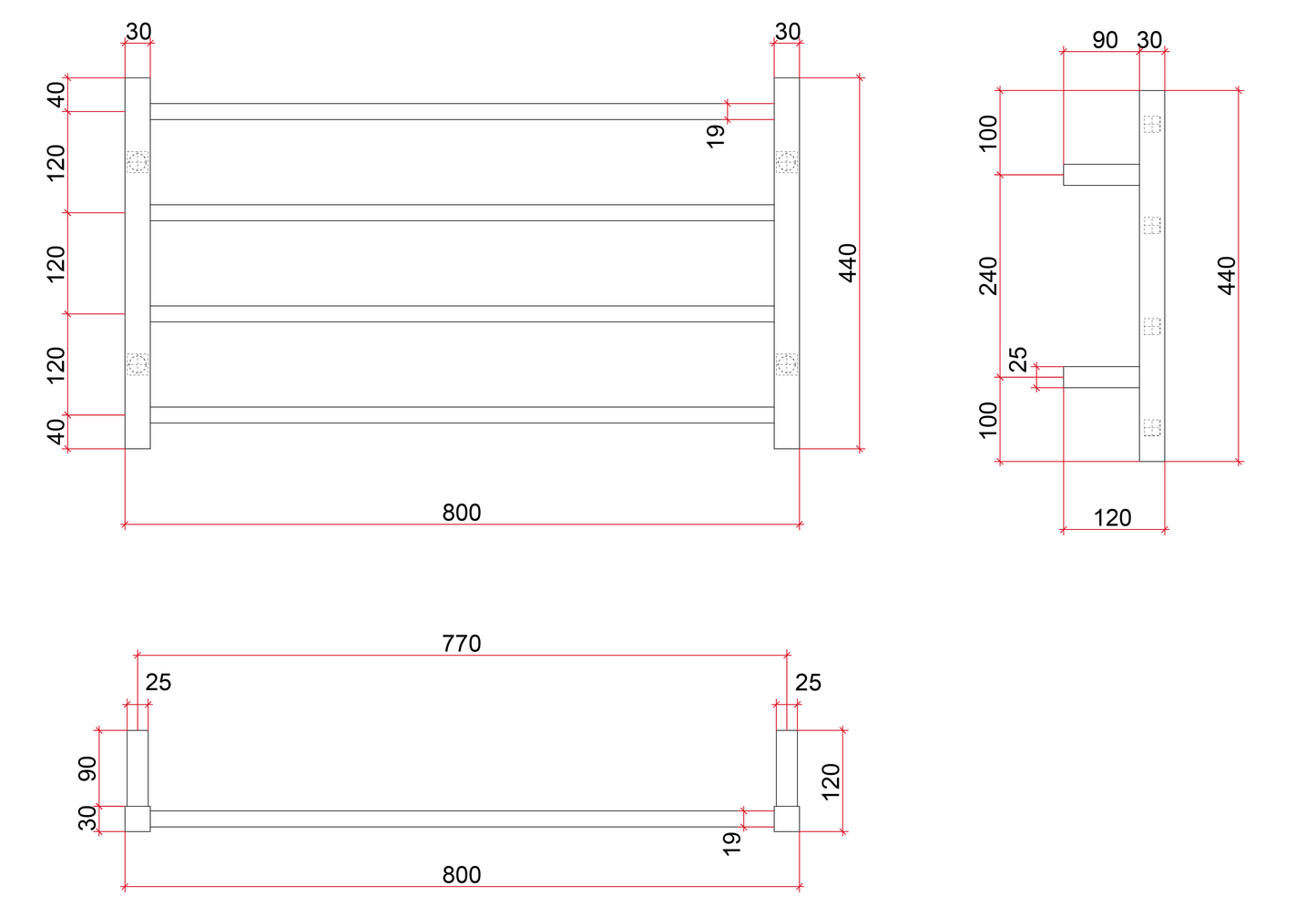 SS81M Straight Square Polished Ladder Heated Towel Rail