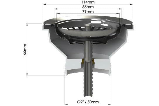 90 x 50mm Brushed Gunmetal Basket Waste with Long Screw
