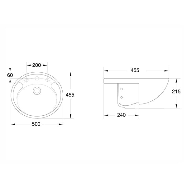 Studio Semi Recessed Basin with Fixing Kit