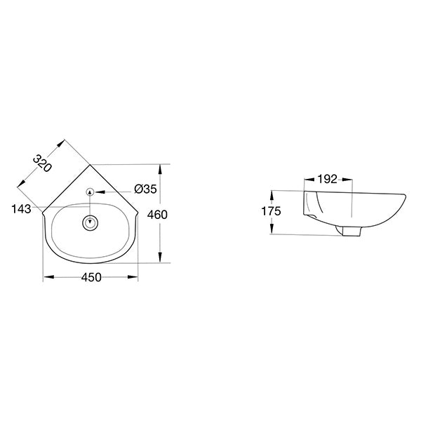 Studio Corner Wall Basin with Fixing Kit