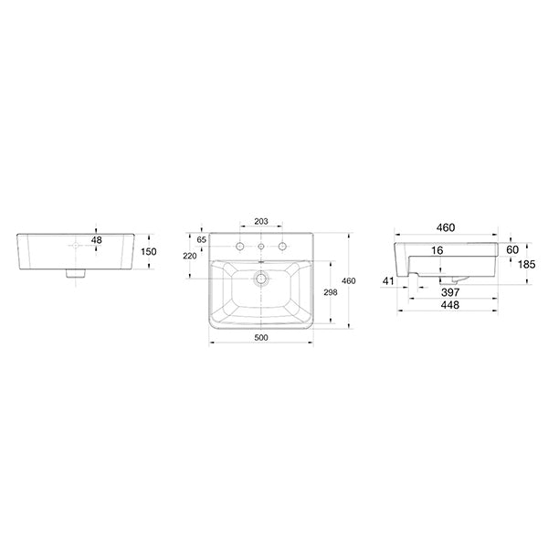 Heron Semi-Recessed Basin with 1 Taphole
