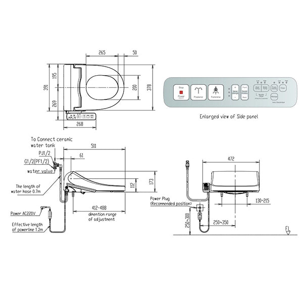 Cygnet Square HygieneRimless Close Coupled Back to Wall Bottom Inlet Suite with Spalet E-Bidet Seat