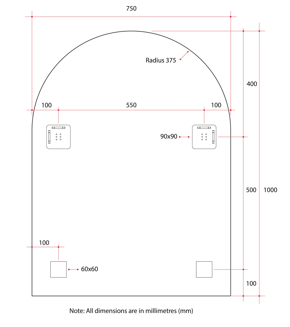 AC7510HN Church Shape Polished Edge Mirror with Hangers