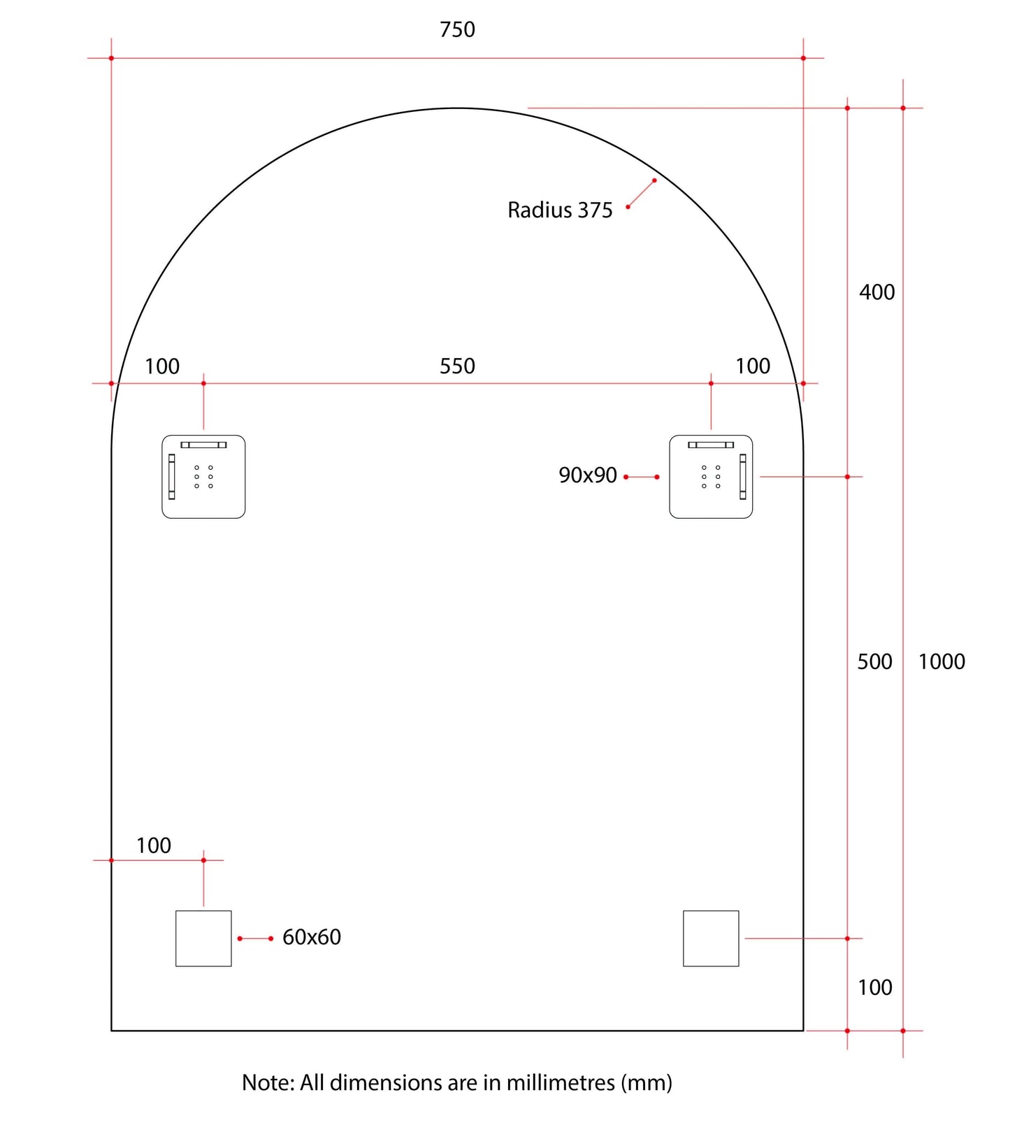AC7510HN Church Shape Polished Edge Mirror with Hangers