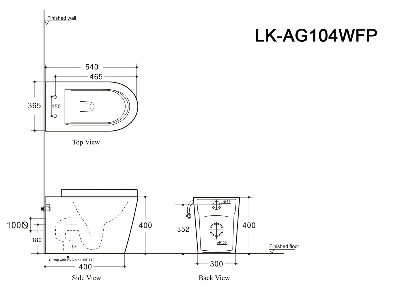 Agena Rimless Wall Faced Floor Toilet Pan LK-AG104WFP