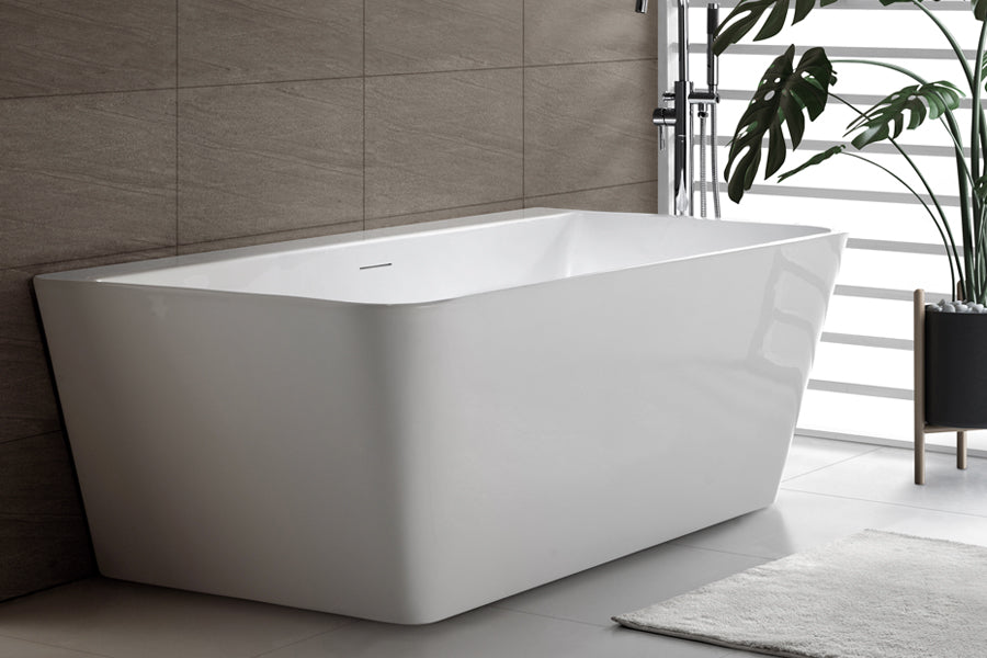 Aria 1500/1700 Back-To-Wall Freestanding Bath with Integrated Overflow — White Baths, Acrylic Baths