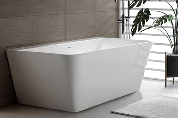 Aria 1500/1700 Back-To-Wall Freestanding Bath with Integrated Overflow — White Baths, Acrylic Baths