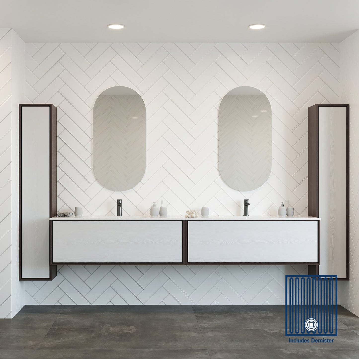 DP5010GTD Pill Shape Polished Edge Mirror Glue-to-Wall including demister