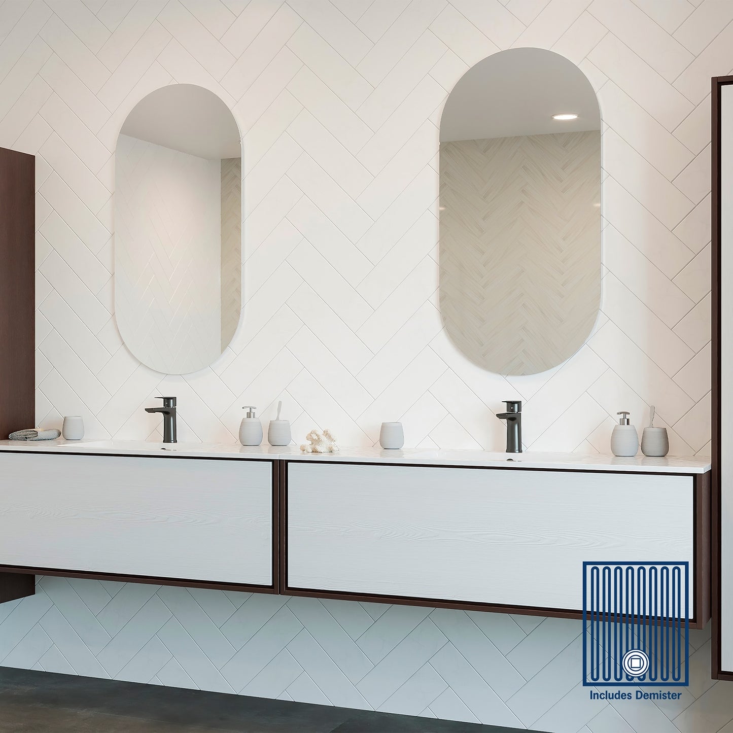 DP5010GTD Pill Shape Polished Edge Mirror Glue-to-Wall including demister