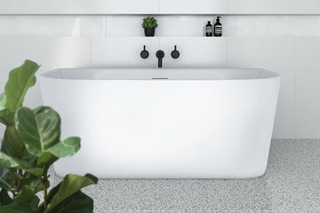 Alegra 1400 Back-To-Wall Freestanding Bath with Integrated Overflow — White Baths, Acrylic Baths, Back to Wall & Corner Baths