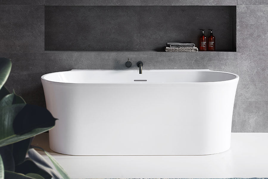 Aurora 1500-1700 Back To Wall Freestanding Bath — White Baths, Acrylic Baths, Back to Wall & Corner Baths, Oval Baths