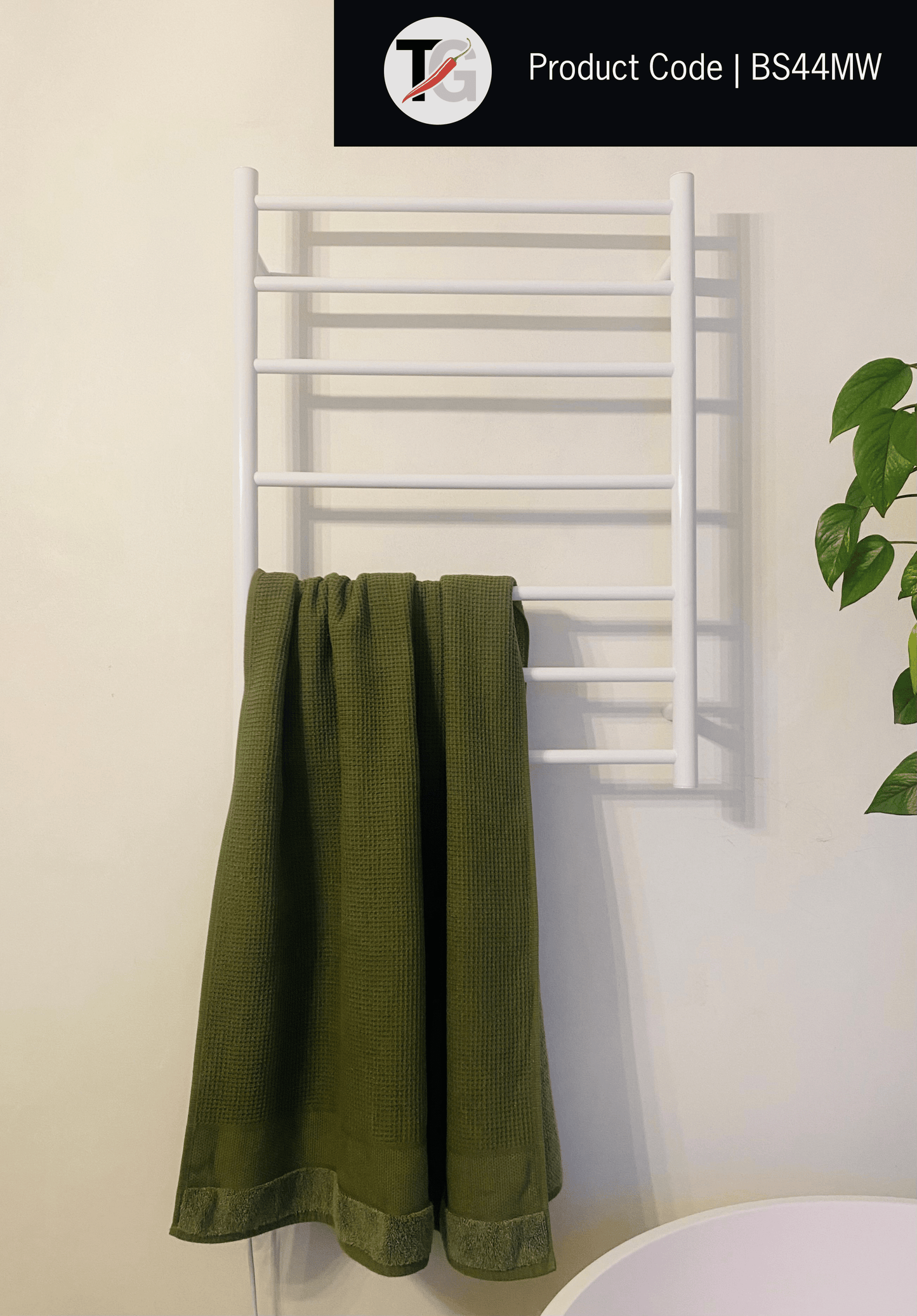 BS44MW Satin White Round Ladder Heated Towel Rail
