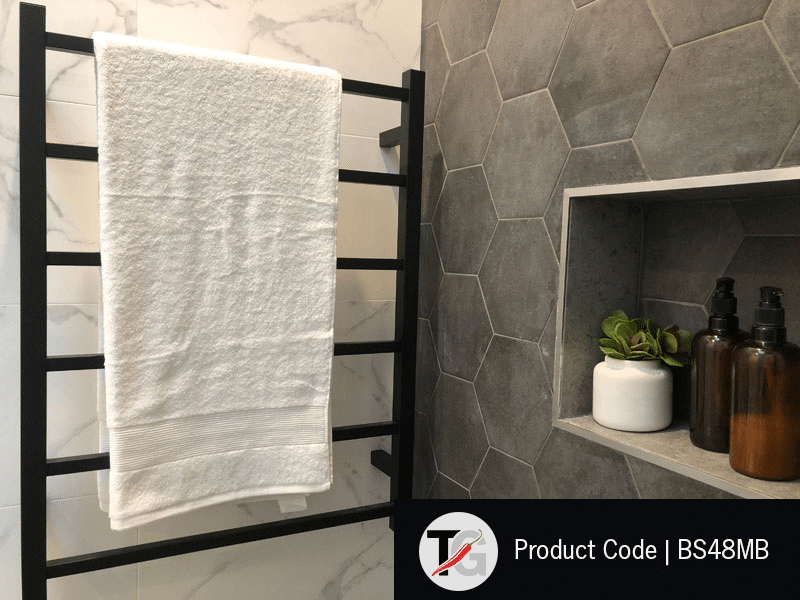 BS48MB Matt Black Square Ladder Heated Towel Rail
