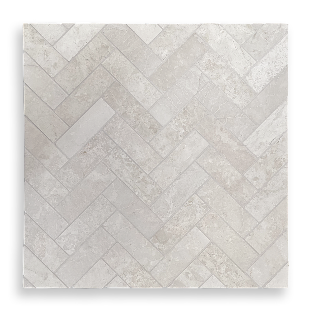 BALMAIN BOTTOCINO LIMESTONE TUMBLED NATURAL STONE HERRINGBONE MOSAIC