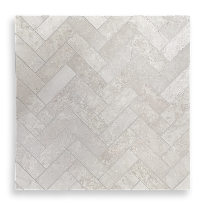BALMAIN BOTTOCINO LIMESTONE TUMBLED NATURAL STONE HERRINGBONE MOSAIC