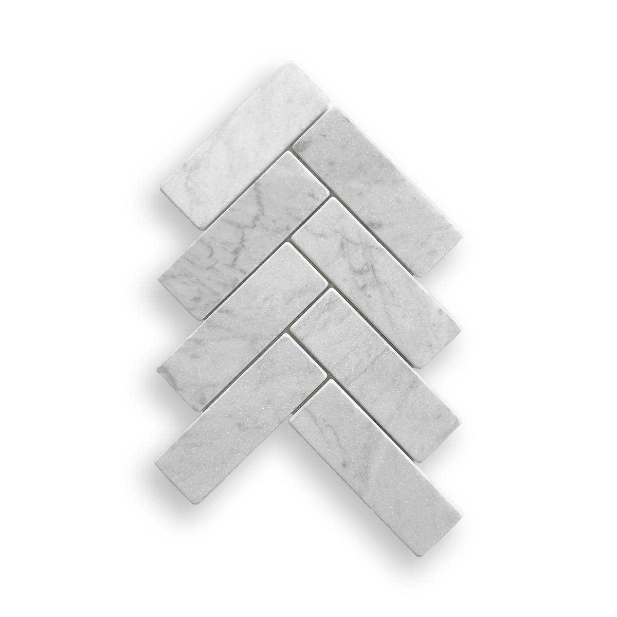 BALMAIN CARRARA MARBLE TUMBLED NATURAL STONE HERRINGBONE MOSAIC