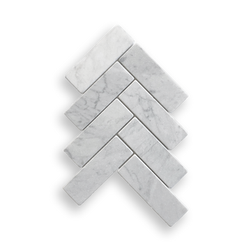 BALMAIN CARRARA MARBLE TUMBLED NATURAL STONE HERRINGBONE MOSAIC