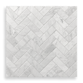 BALMAIN CARRARA MARBLE TUMBLED NATURAL STONE HERRINGBONE MOSAIC