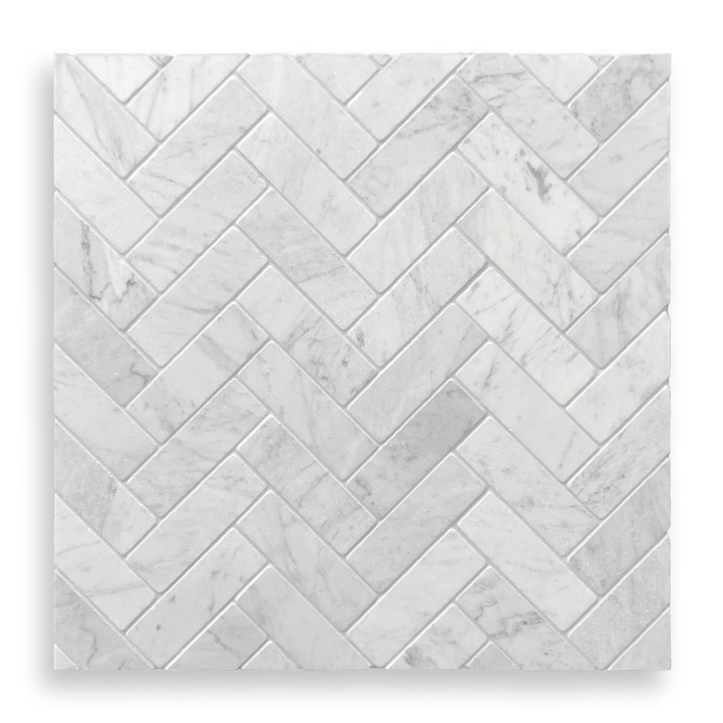 BALMAIN CARRARA MARBLE TUMBLED NATURAL STONE HERRINGBONE MOSAIC