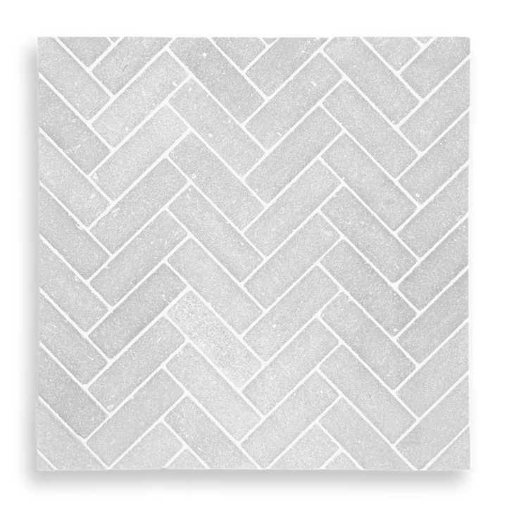 BALMAIN CINDER GREY TUMBLED NATURAL STONE HERRINGBONE MOSAIC