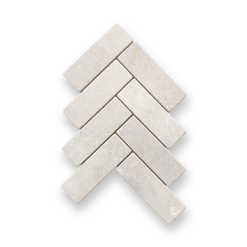 BALMAIN CREMA SERENA TUMBLED NATURAL STONE HERRINGBONE MOSAIC
