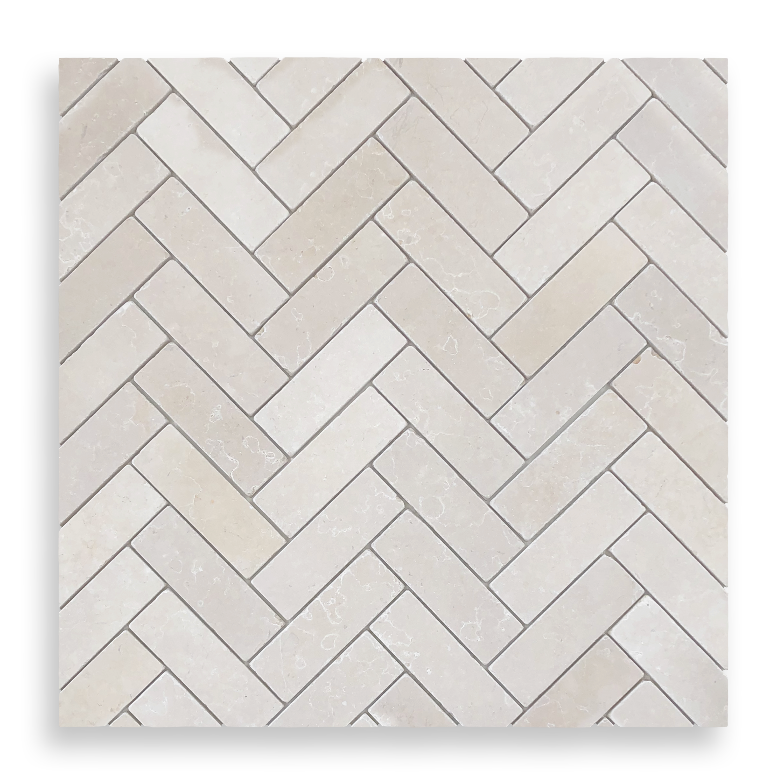 BALMAIN CREMA SERENA TUMBLED NATURAL STONE HERRINGBONE MOSAIC